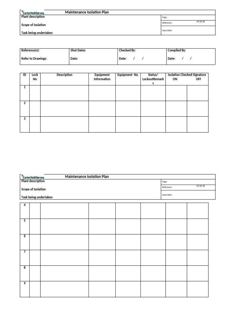 Maintenance Isolation Plan Overview | PDF