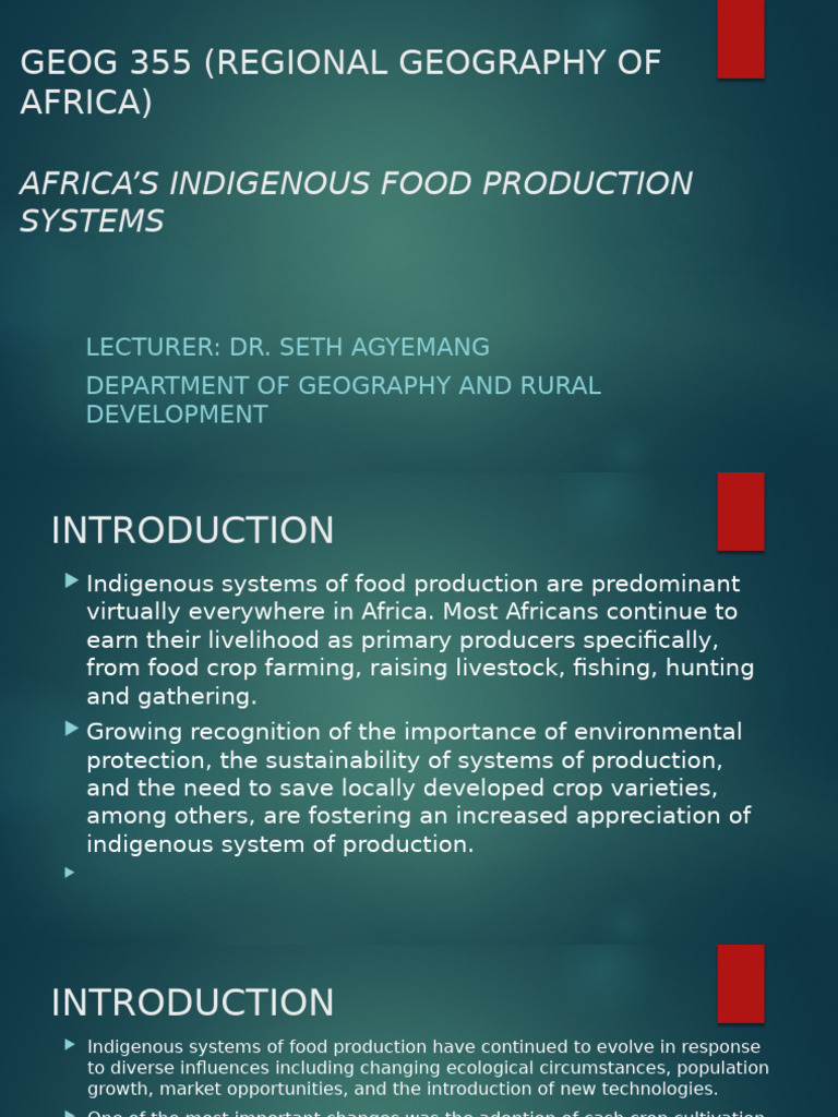 GEOG 355_lecture5_africa Indigenous Food Production Systems | PDF ...