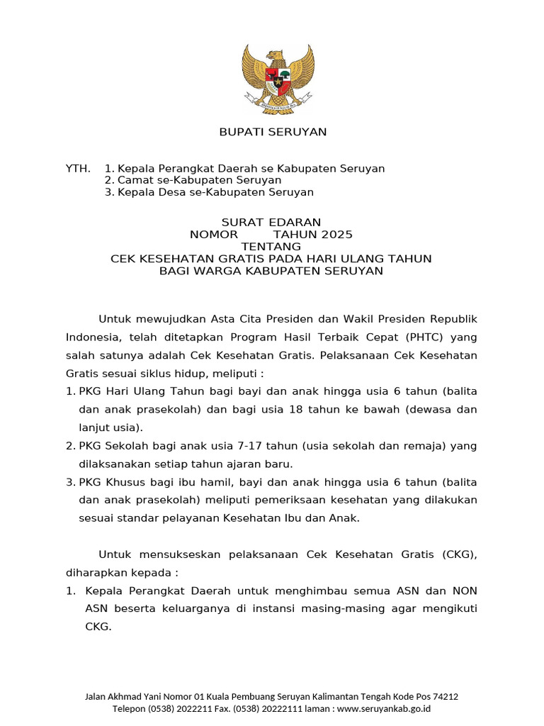 Surat Edaran Cek Kesehatan Gratis | PDF