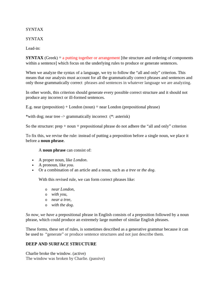 Understanding Syntax and Structure | PDF | Phrase | Syntax
