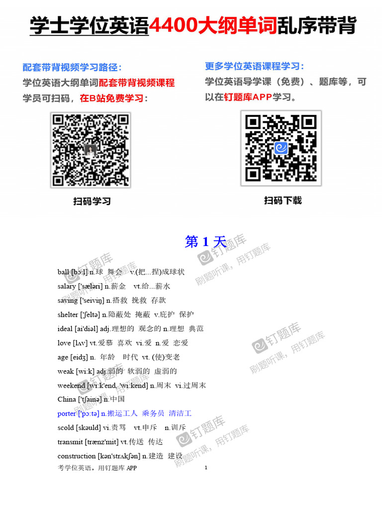 学士学位英语4400大纲词汇乱序版| PDF