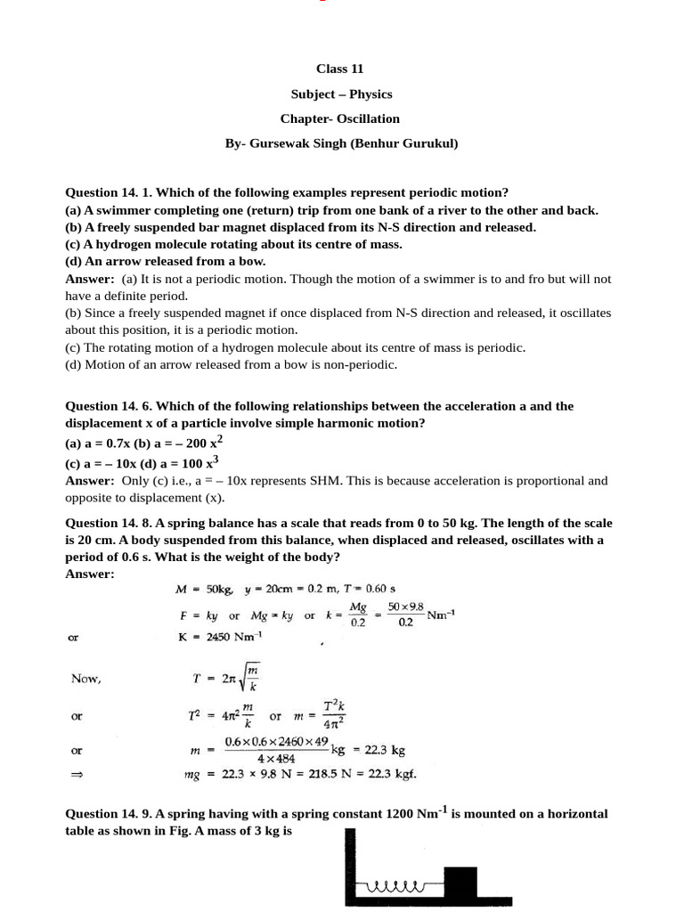 Class 11 Physics: Oscillation Concepts | PDF | Oscillation | Mechanical ...