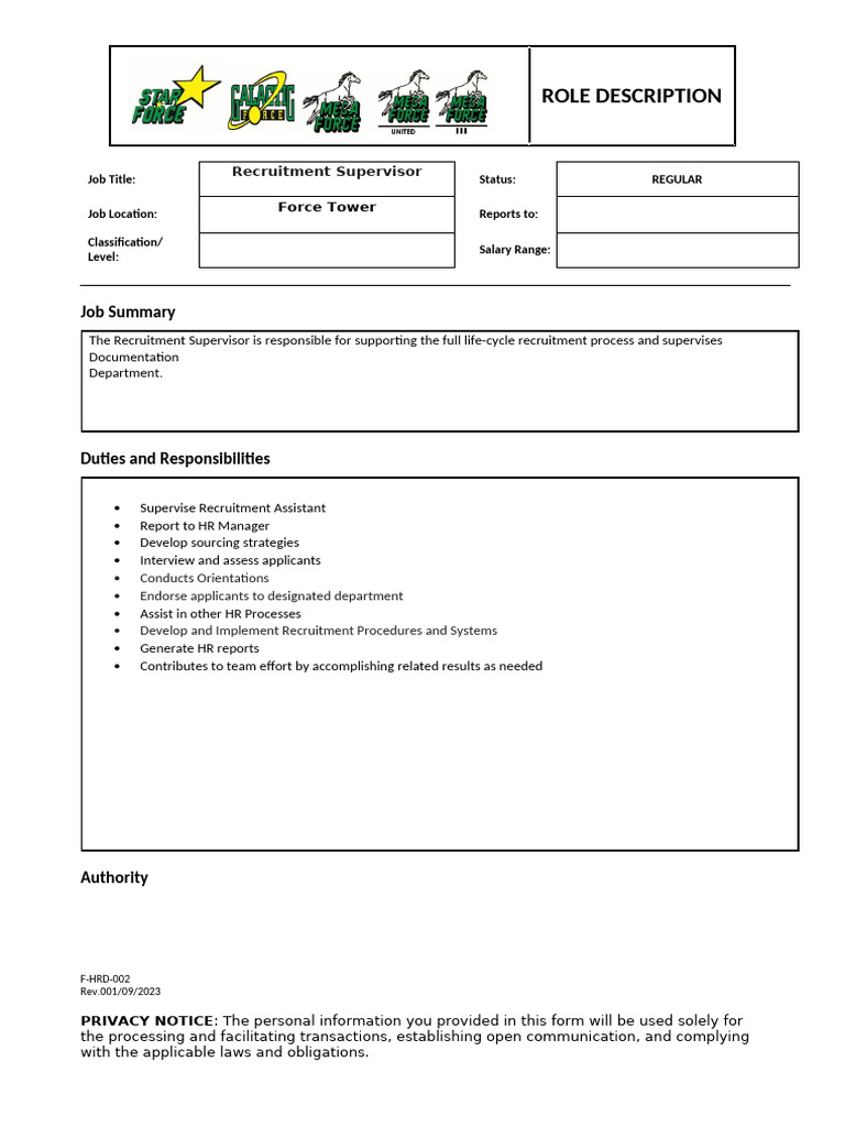 Recruitment Supervisor Role Overview | PDF | Recruitment | Industrial ...