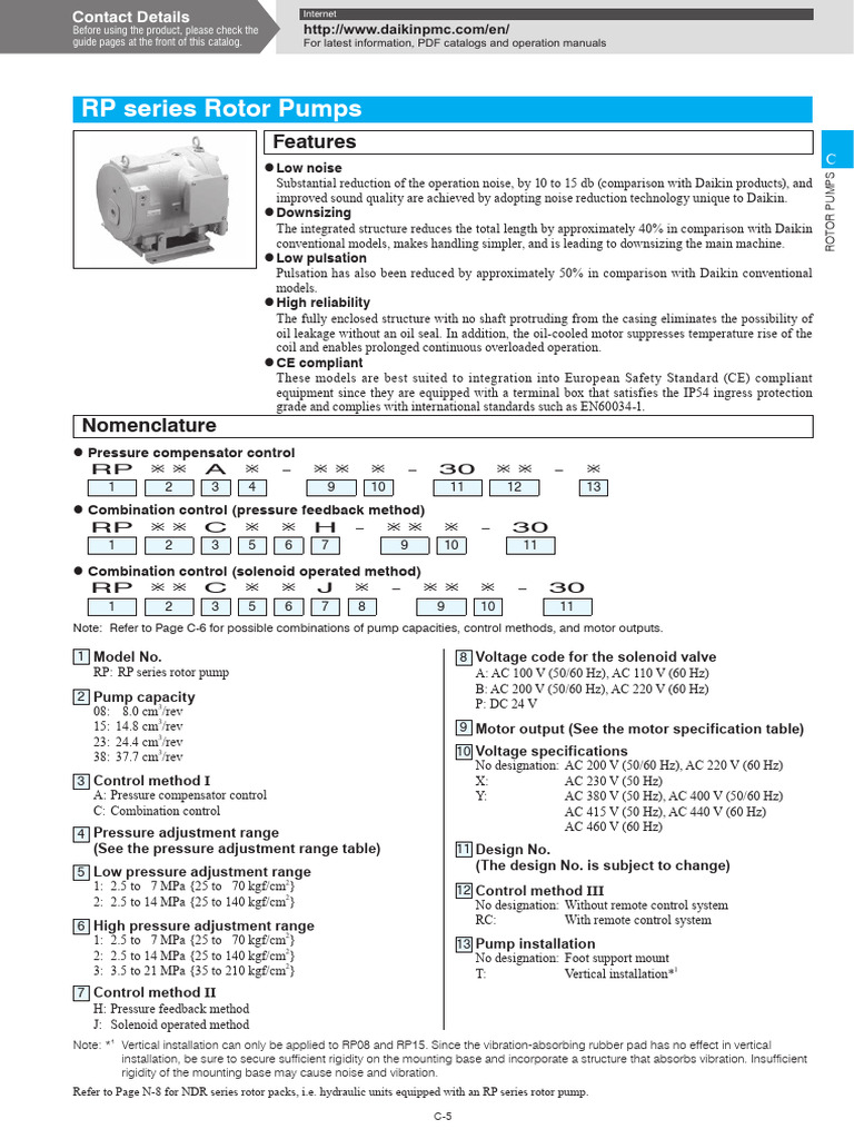 Daikin RP Series Rotor Pumps Overview | PDF | Alternating Current | Screw