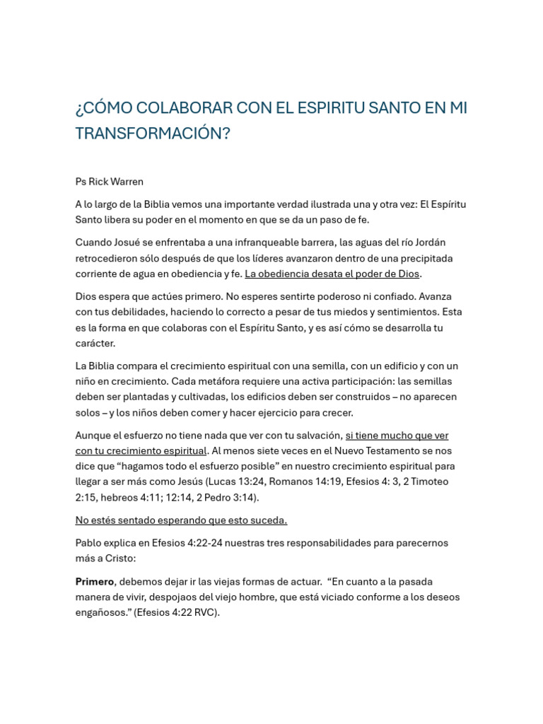 Cómo Colaborar Con El Espiritu Santo en Mi Transformación | PDF ...