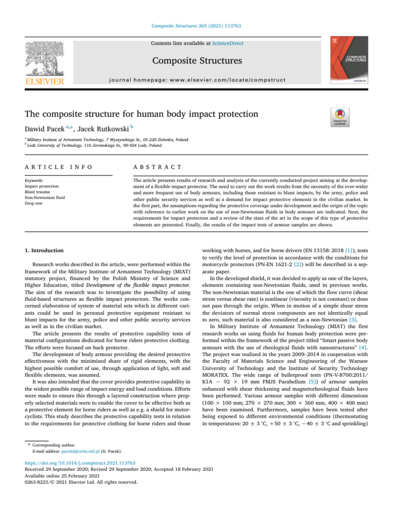 The Composite Structure For Human Body Impact Protection | PDF ...