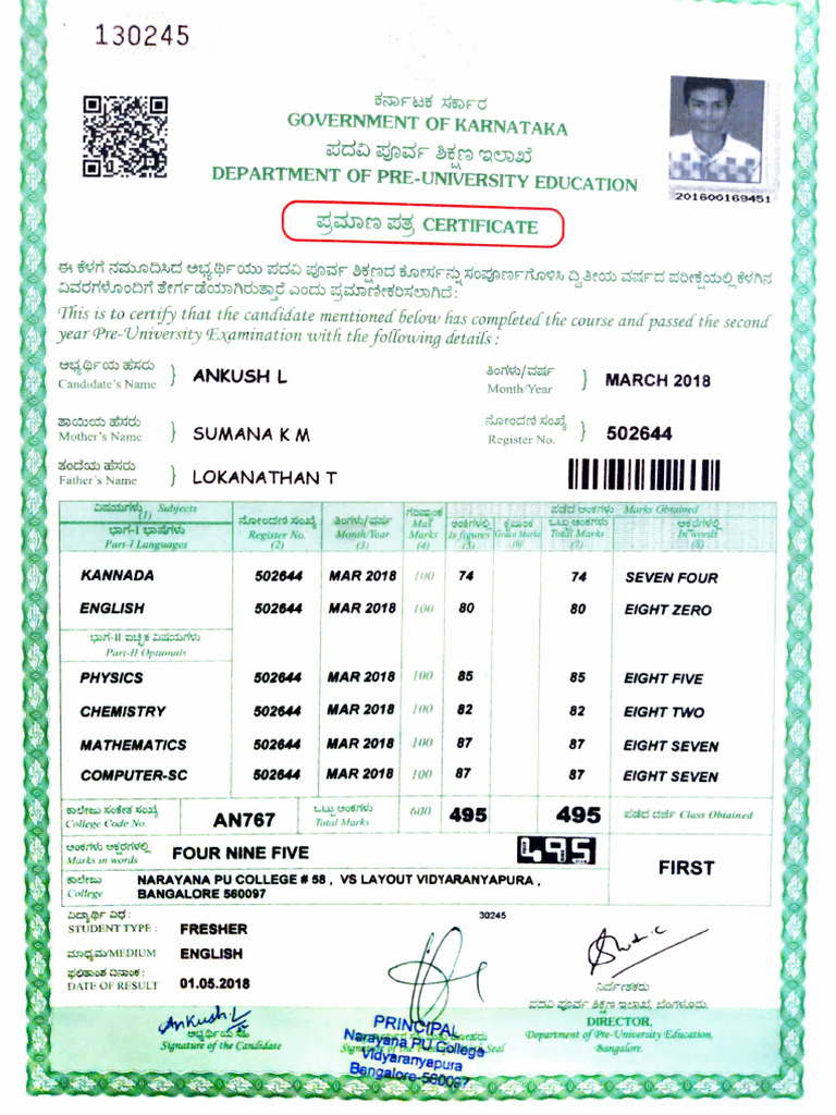 2nd PUC Marks Card Certification | PDF