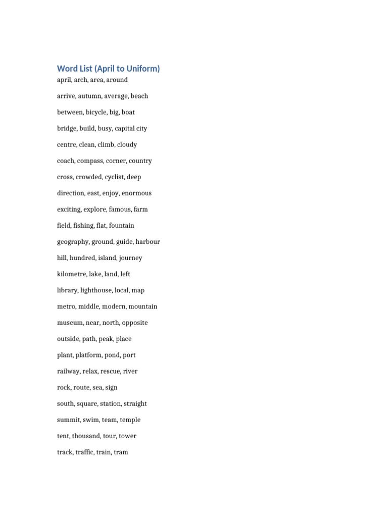 Vocabulary List for Geography and Travel | PDF