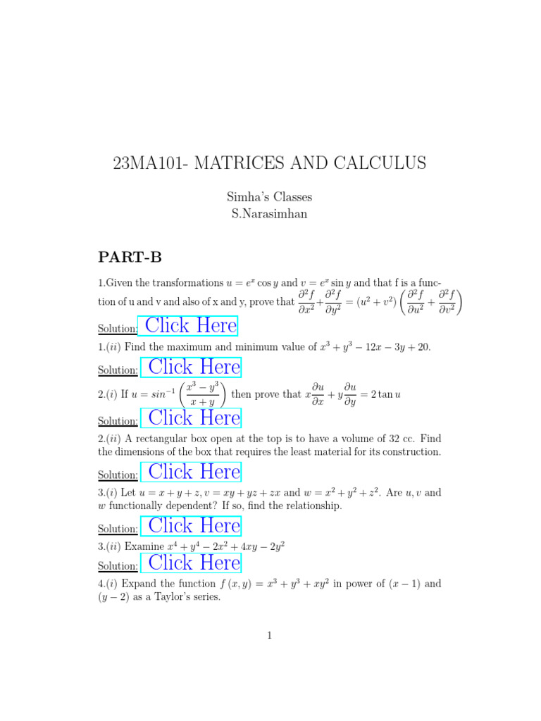 23MA101 - Unit - 3 - Functions - of - Several Variables | PDF ...