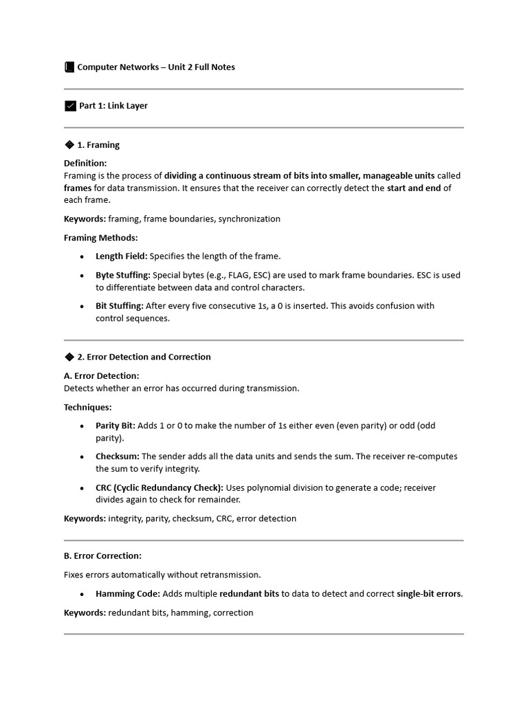 Computer Networks: Link Layer Overview | PDF | Error Detection And ...