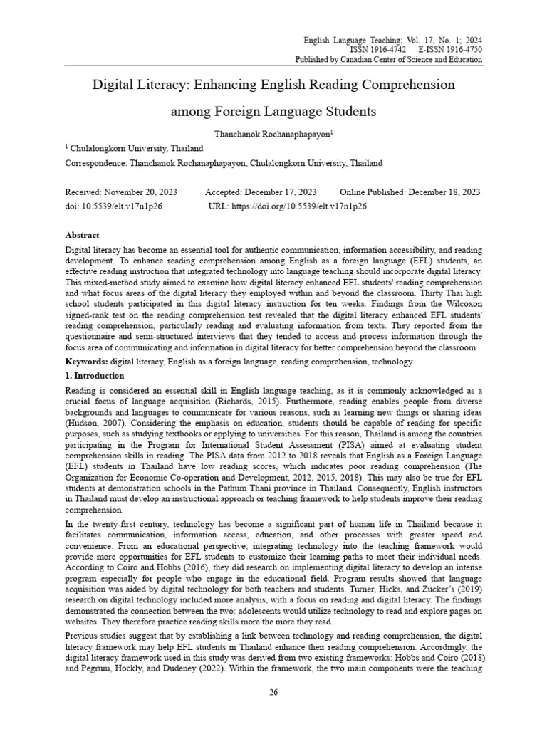 Digital Literacy Enhancing English Reading Compreh | PDF | English As A ...