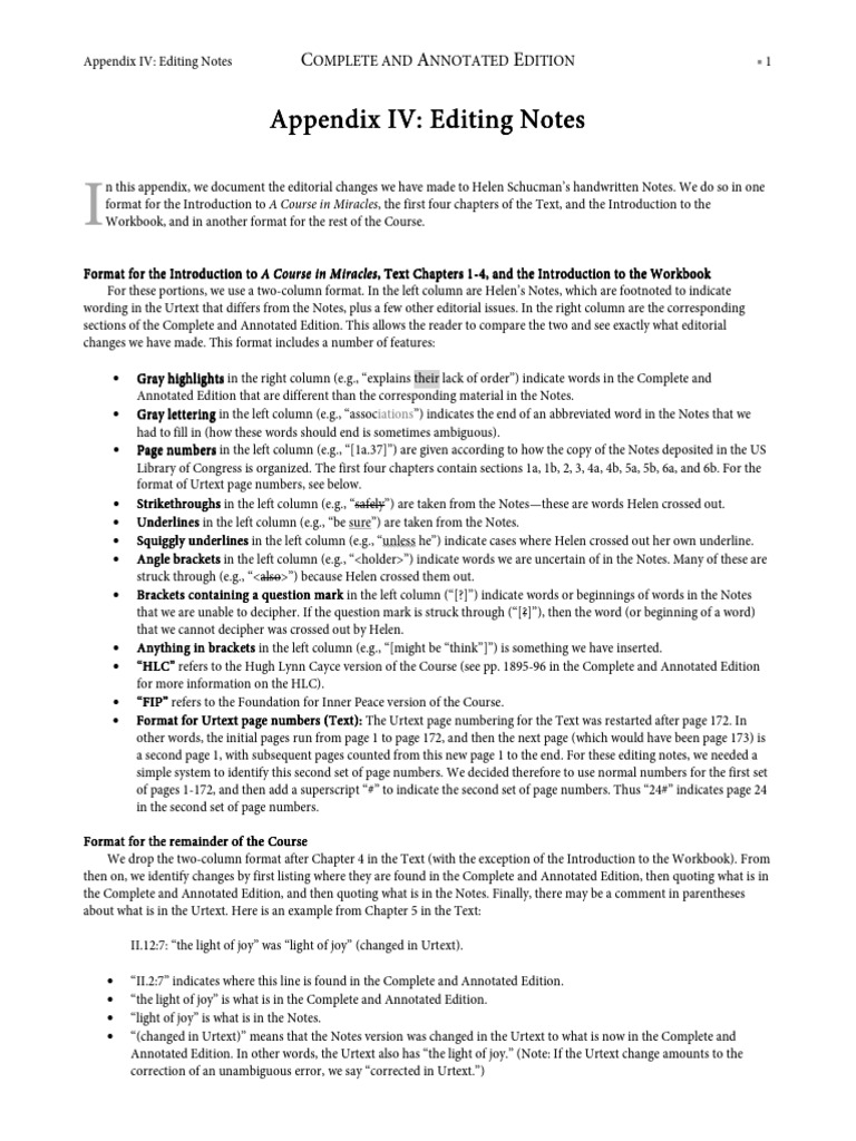 Appendix IV Editing Notes Chapters 1-4 | PDF | Miracle | Jesus