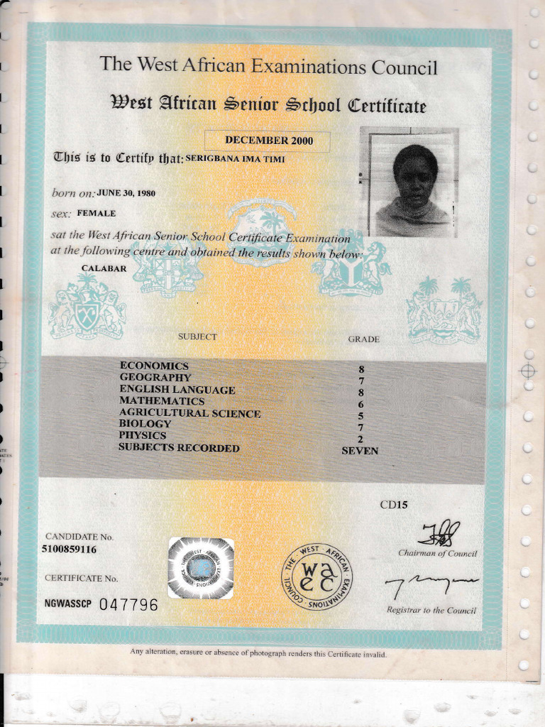 WAEC Senior School Certificate Details | PDF | Qualifications ...
