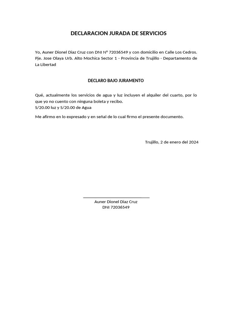 Declaración Jurada de Servicios 2024 | PDF