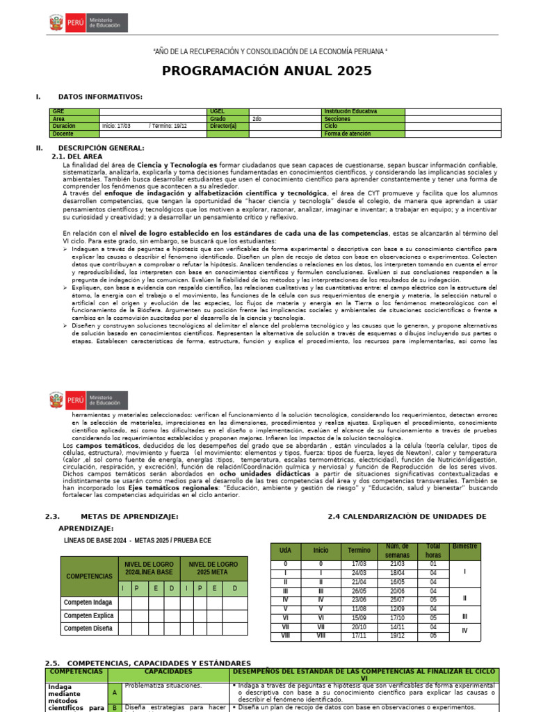 Programa de Ciencia y Tecnología 2025 | PDF | Evaluación | Aprendizaje