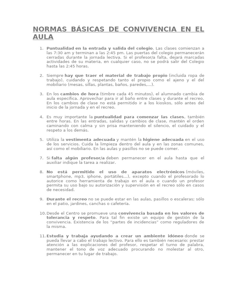 Normas Básicas de Convivencia en El Aula Clase | PDF | Sociedad | Comunidad