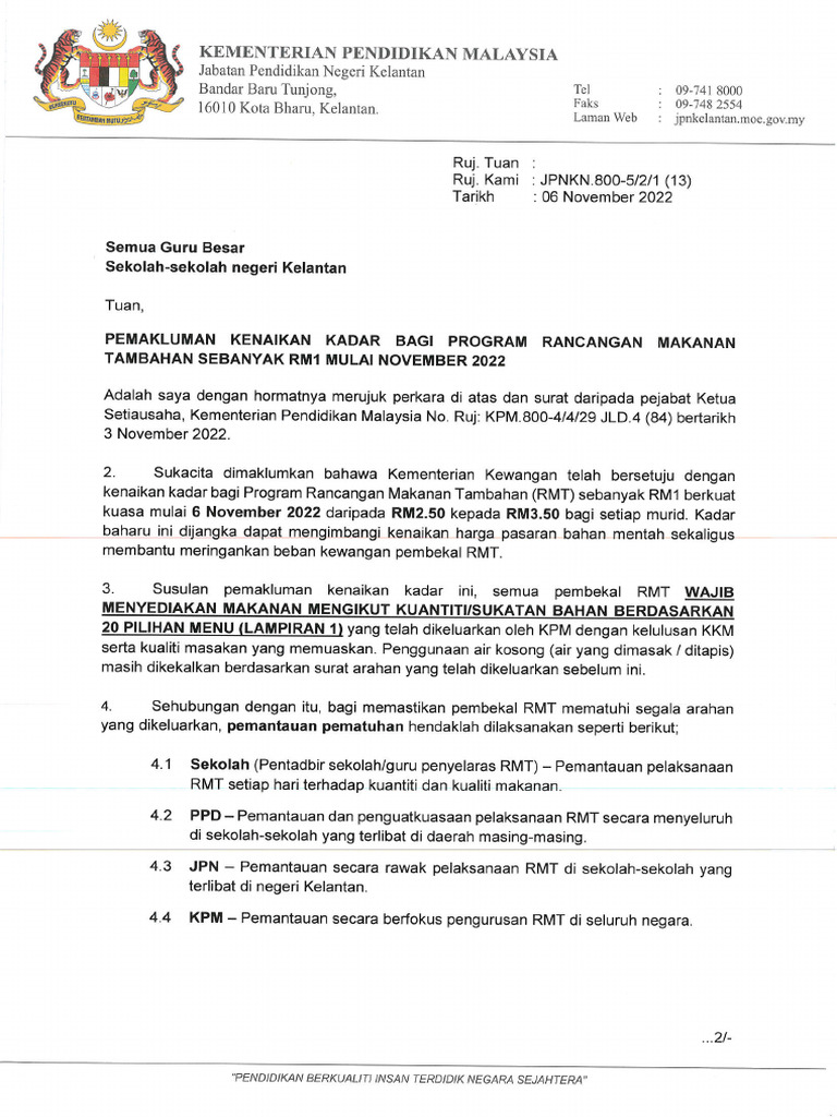 Pemakluman Kenaikan Kadar RMT | PDF