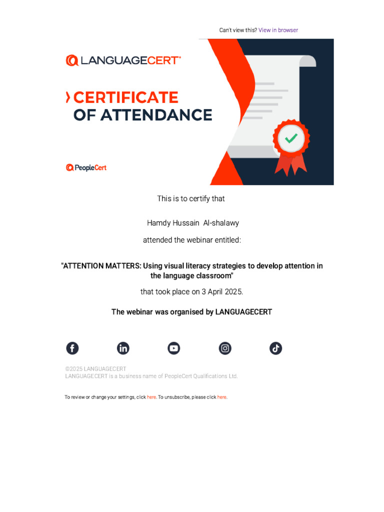 LanguageCert Webinar Attendance Certificate | PDF
