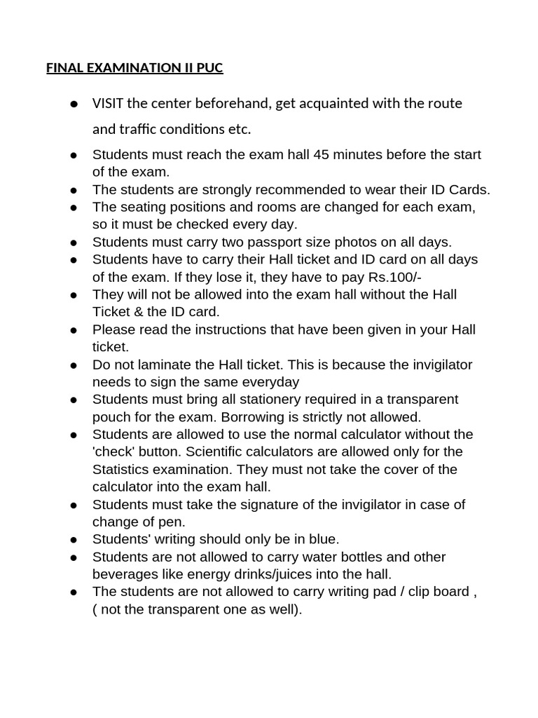 II PUC Exam Guidelines and Dress Code | PDF | Clothing