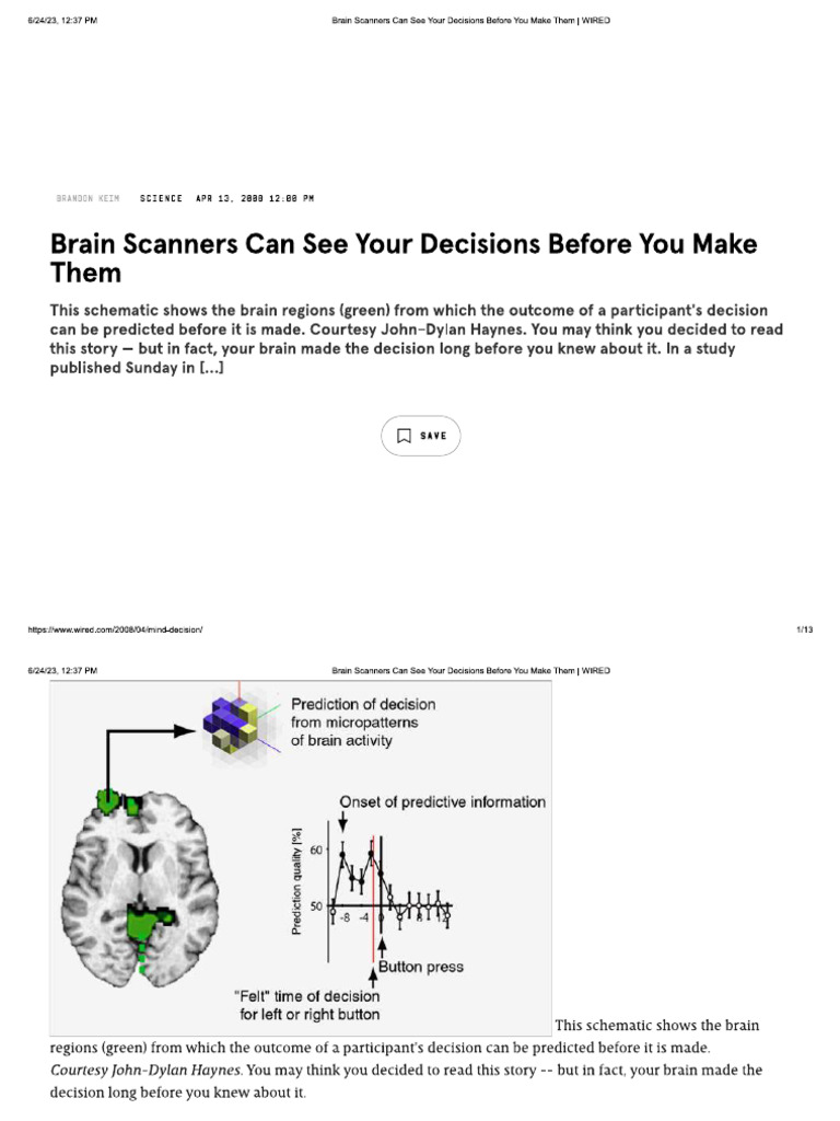 Brain Scanners Can See Your Decisions Before You Make Them | PDF