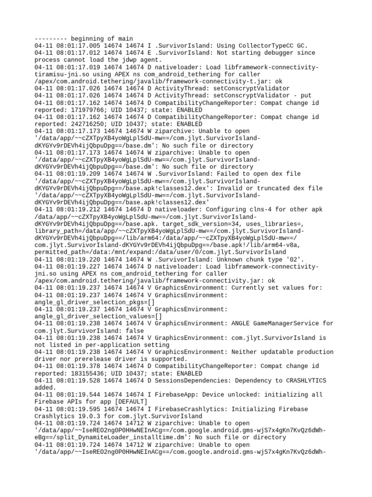 Survivor Island App Initialization Logs | PDF | System Software | Computing