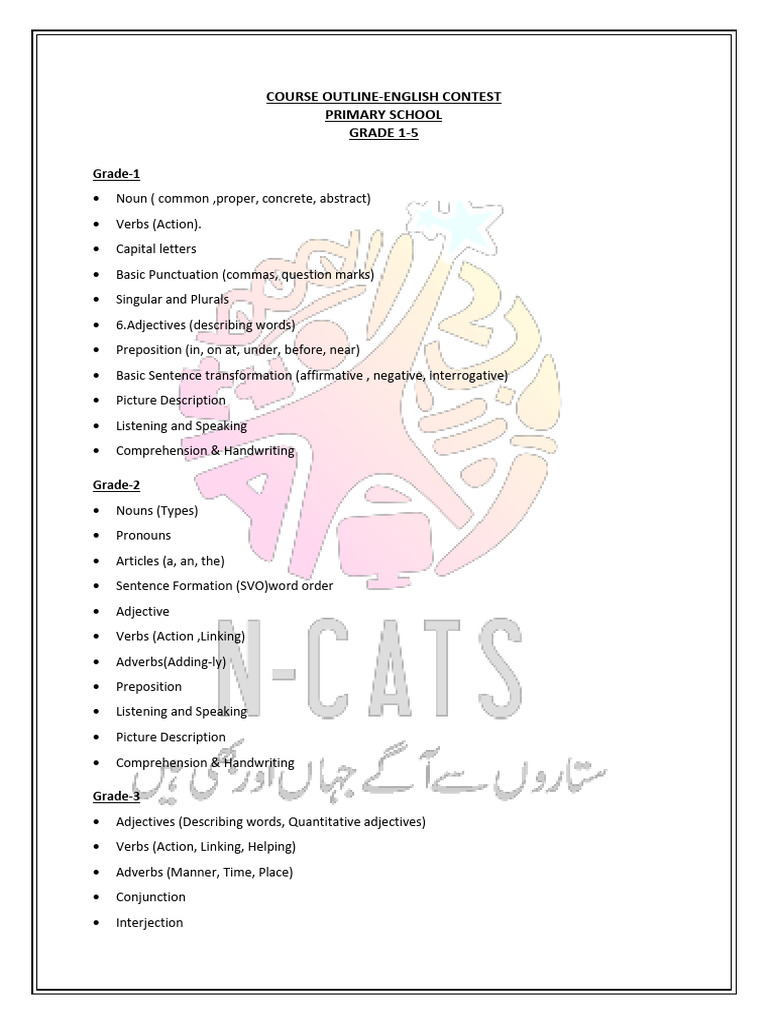 Grade 1-5 English Grammar Outline | PDF