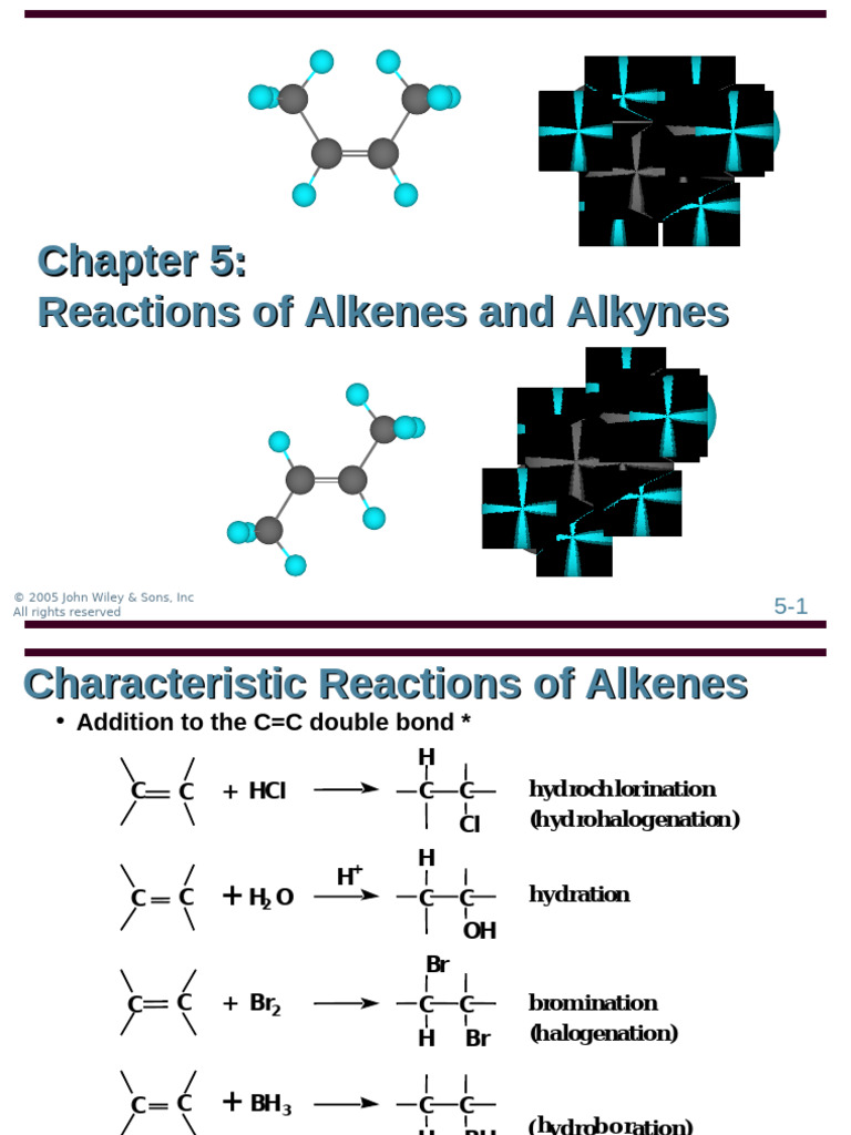 ch05 Reactions of Alkenes and Alkynes | PDF | Alkene | Hydrogenation