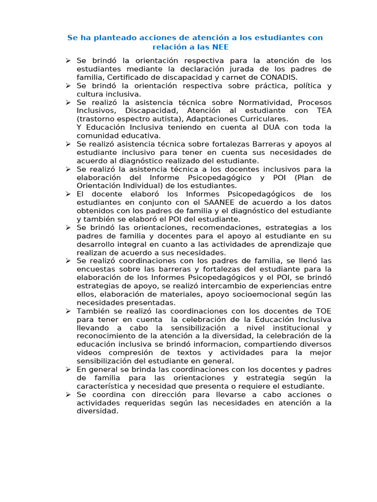 T.A. Acciones de Atencion Al Alumno Con Nee 21 | PDF | Autismo | Enseñando