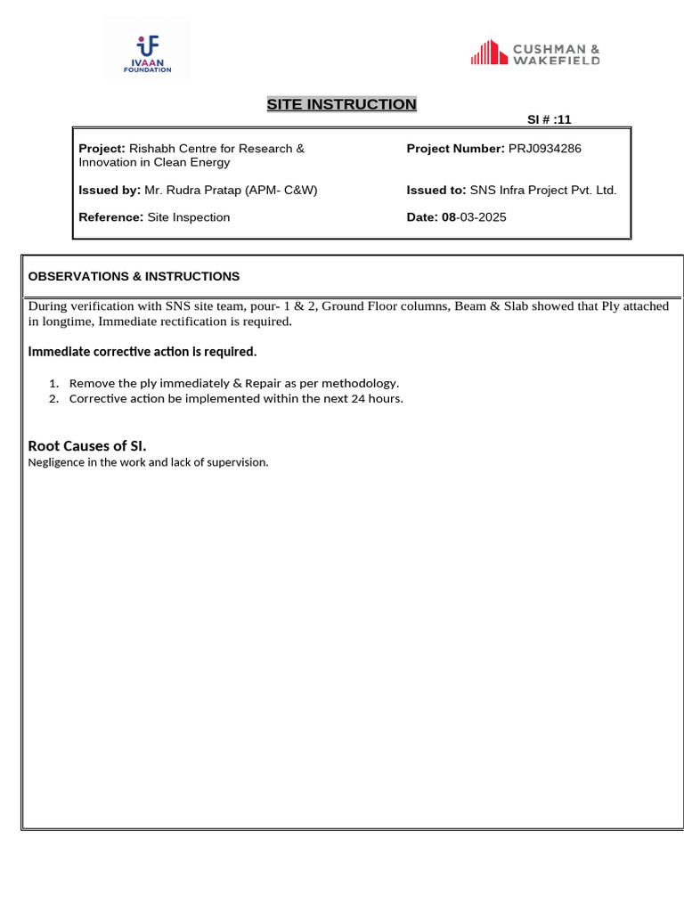 Site Inspection Report: Rishabh Centre | PDF