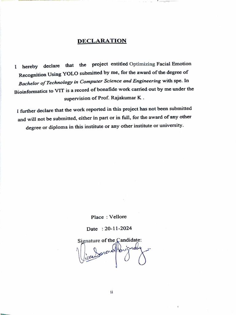 Declaration: Bachelor of Technology in Computer Science and Engi ...