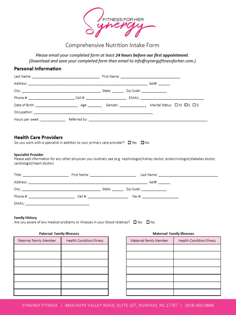 Comprehensive Nutrition Intake Form - Synergy | PDF | Constipation ...