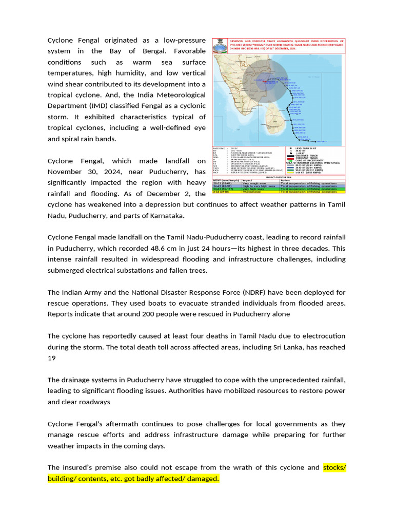 Cyclone Fengal: Impact and Aftermath | PDF