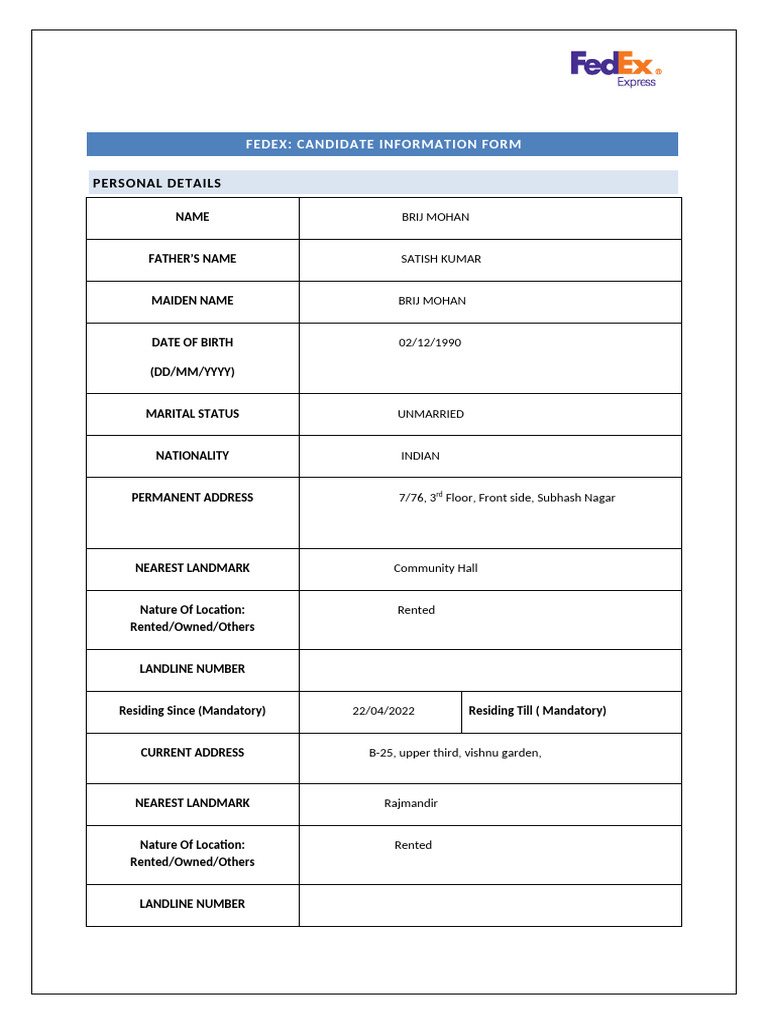 CIF (Candidate Information Form) | PDF | Business