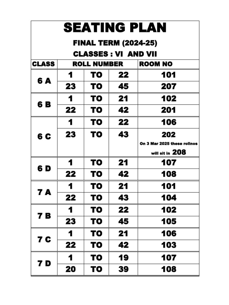 Final Term Seating Plan 2024-25 | PDF