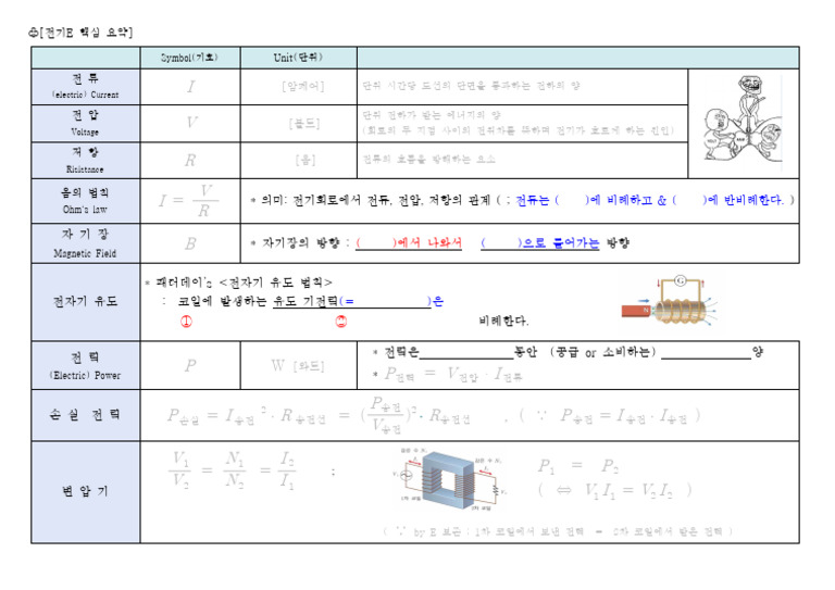 전기E - 기호 공식 정리 - 학생용 - 2024 - 09 - 25 - 13 - 12 - 56 | PDF