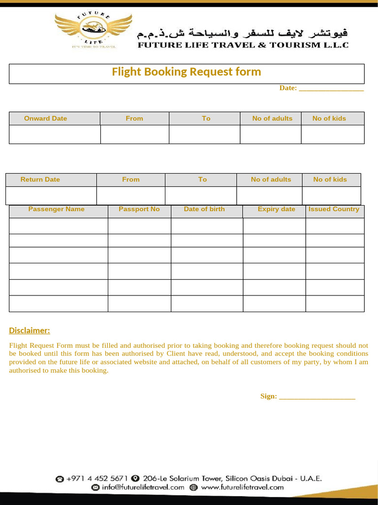Flight Booking Request Form Template | PDF