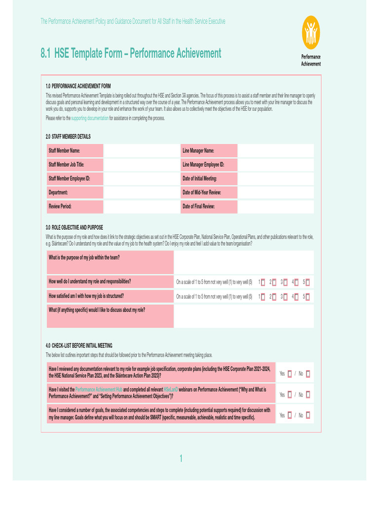 HSE Performance Achievement Template | PDF | Goal | Policy