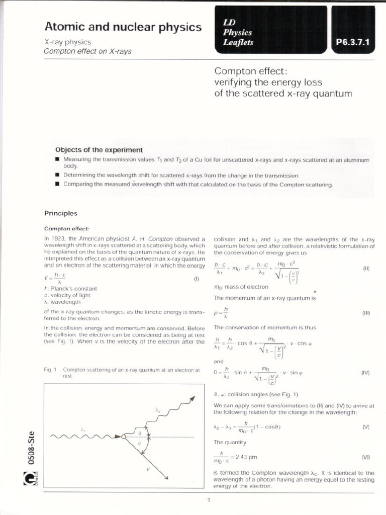 Compton Effect Using X Ray | PDF | X Ray | Radiation