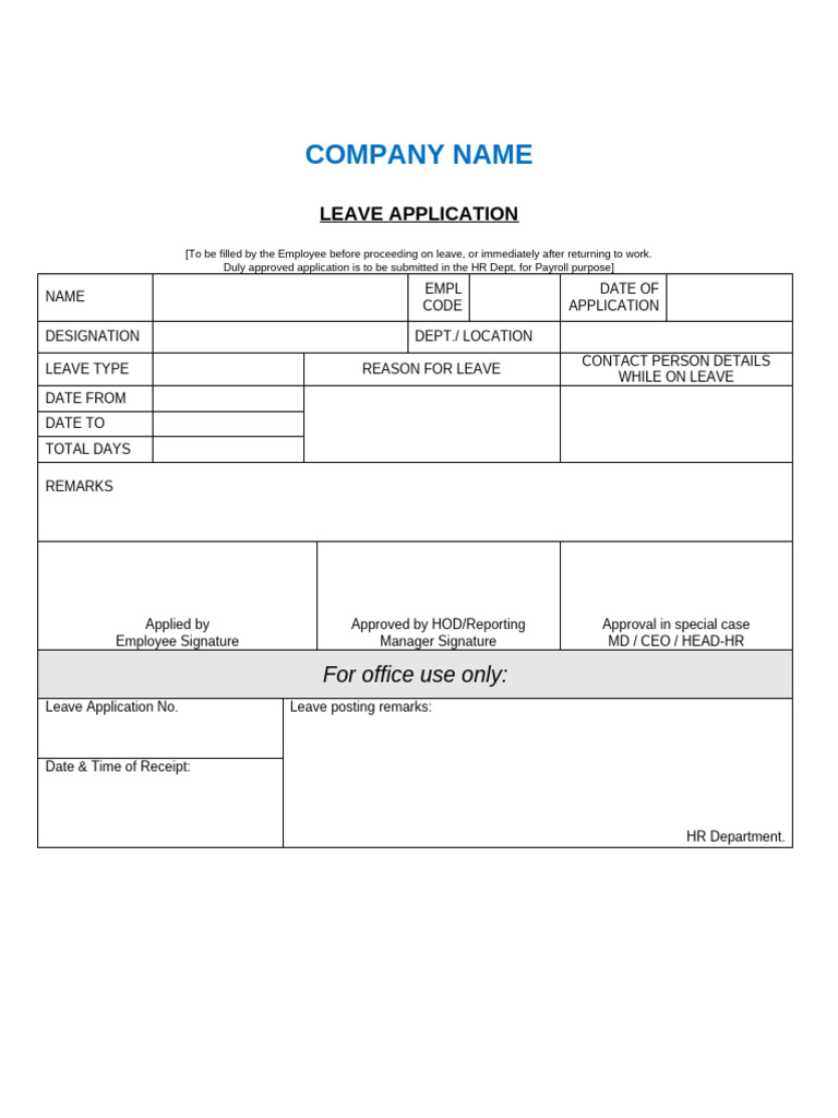 Leave Application Form | PDF