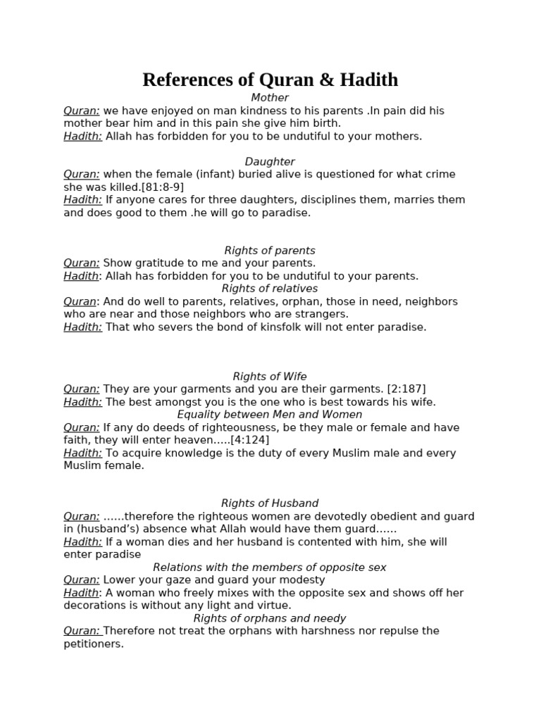 Quran and Hadith on Rights and Ethics | PDF | Muhammad | Abrahamic ...