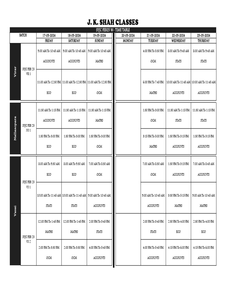 SYJC FEB 25 Weekly Class Schedule | PDF