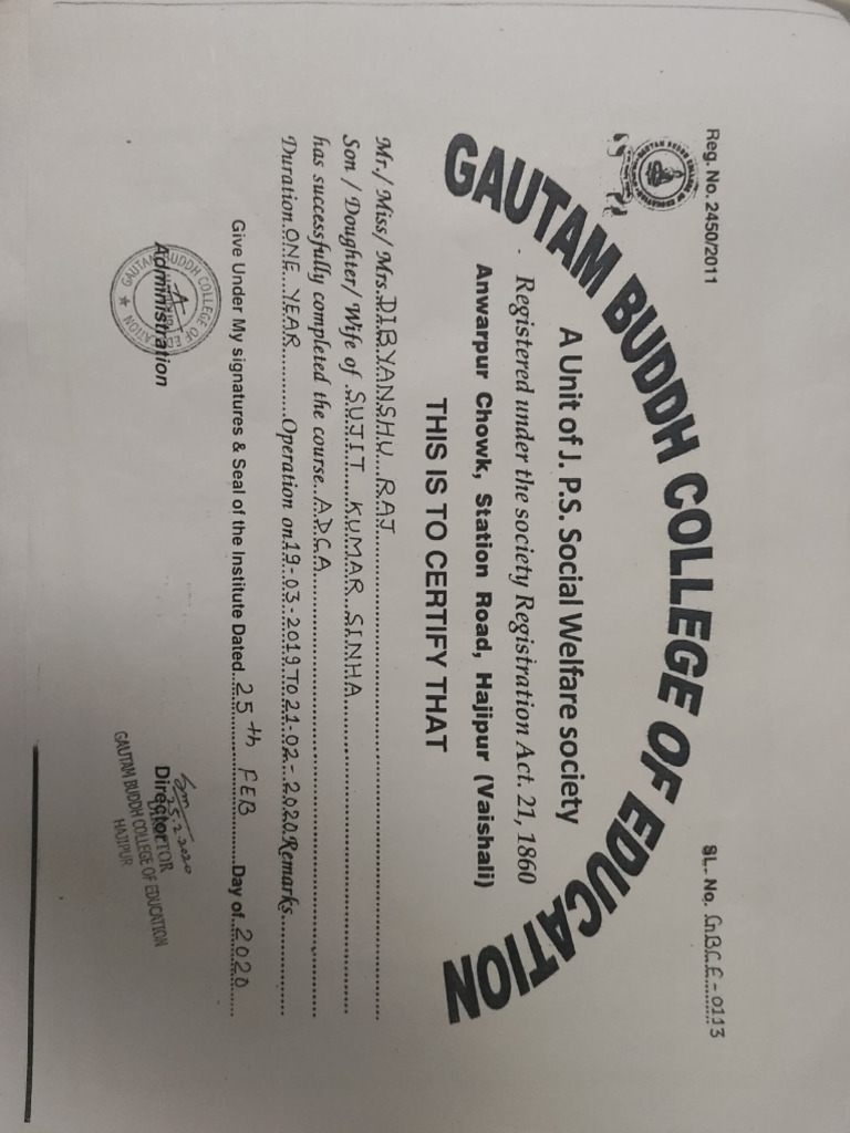 ADCA Registration Certification Document | PDF