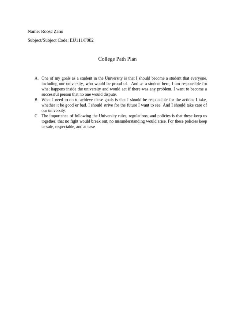College Path Plan - Eu111 | PDF