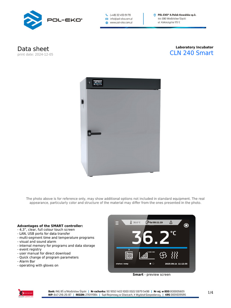 CLN 240 Smart Incubator Data Sheet | PDF | Stainless Steel ...