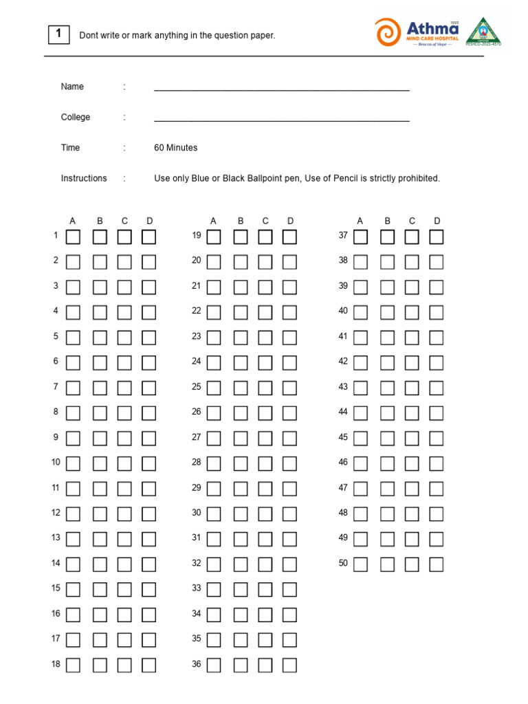 Exam Instructions and Answer Sheet | PDF