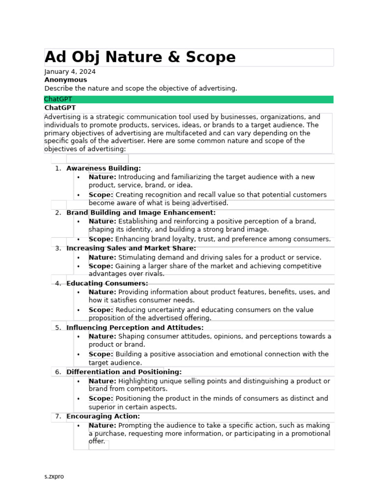 Nature and Scope of Advertising Objectives | PDF | Advertising | Target ...