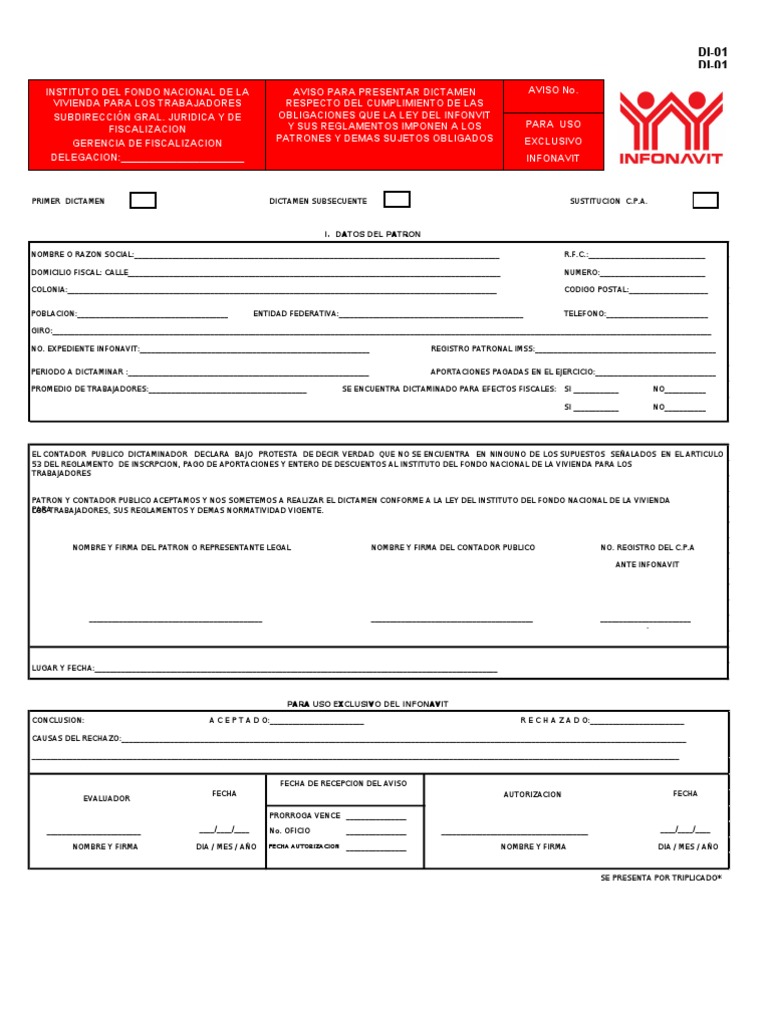 Formato Di01 Infonavit  PDF  Contador  Gobierno