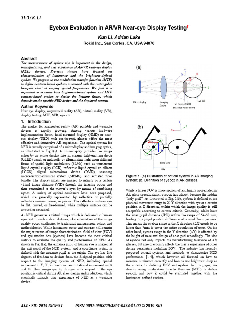 Eyebox Evaluation for AR/VR Displays | PDF | Contrast (Vision ...