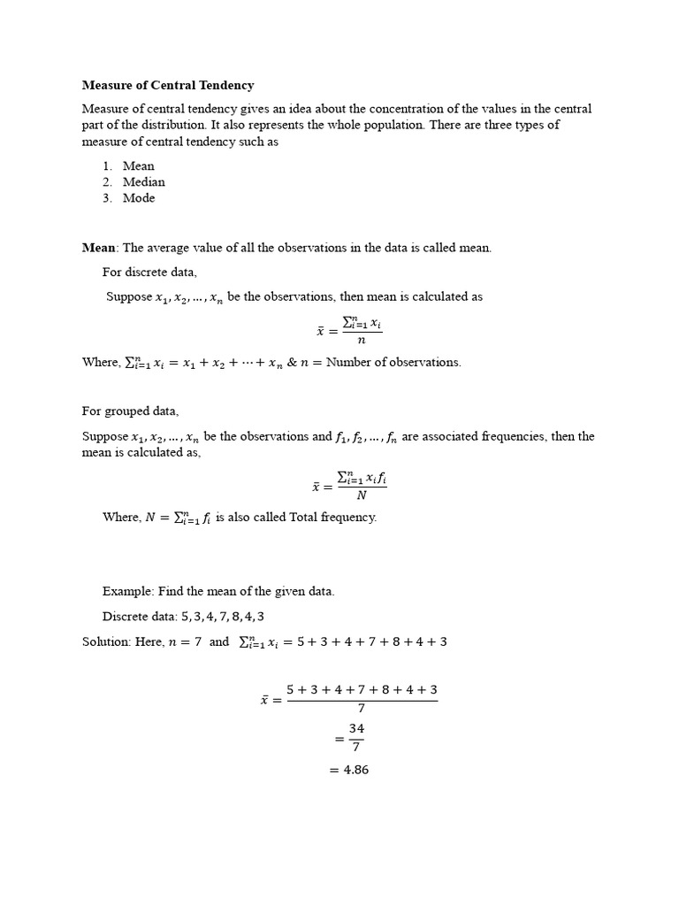 Central Tendency and Dispersion Measures | PDF | Mode (Statistics ...