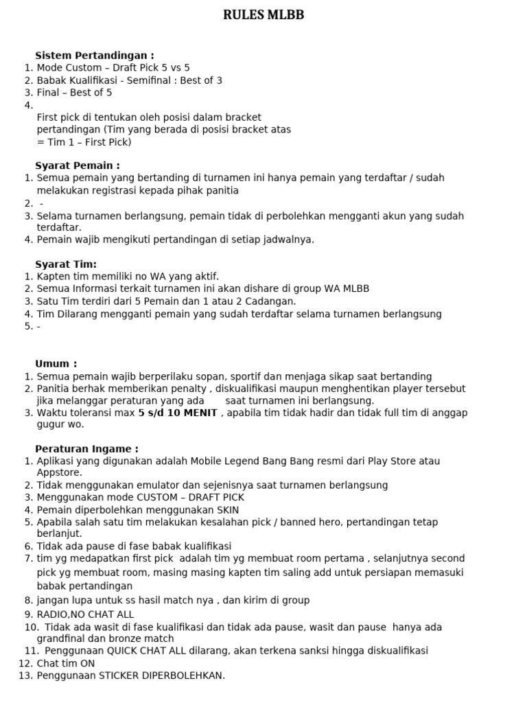 Rules MLBB | PDF